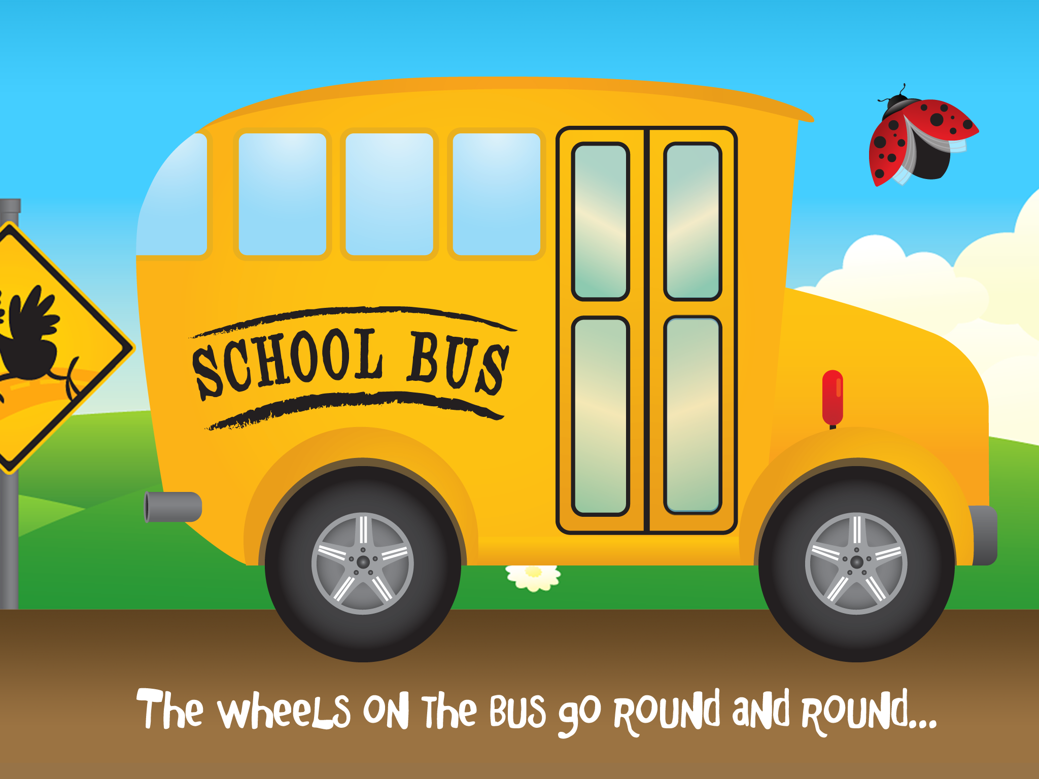 yellow school bus cartoon with School Bus written on the side