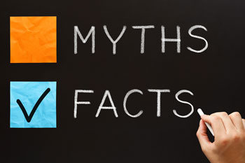 black poster with myths and facts listed and the checkbox next to facts is checked
