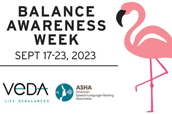 balance awareness week logo with flamingo on one leg with asha and veda logos underneath