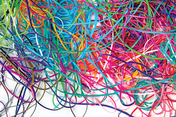 A tangle of multi-colored ribbons.