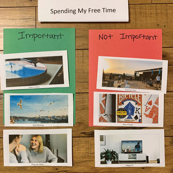Photos showing what is or not important when spending free time