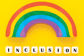 Rainbow on yellow background with the word 