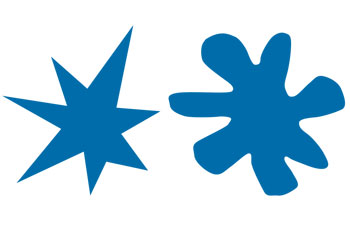Two blue figures, one jagged and one rounded.