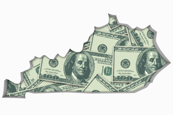 State of Kentucky drawn in dollar bills.